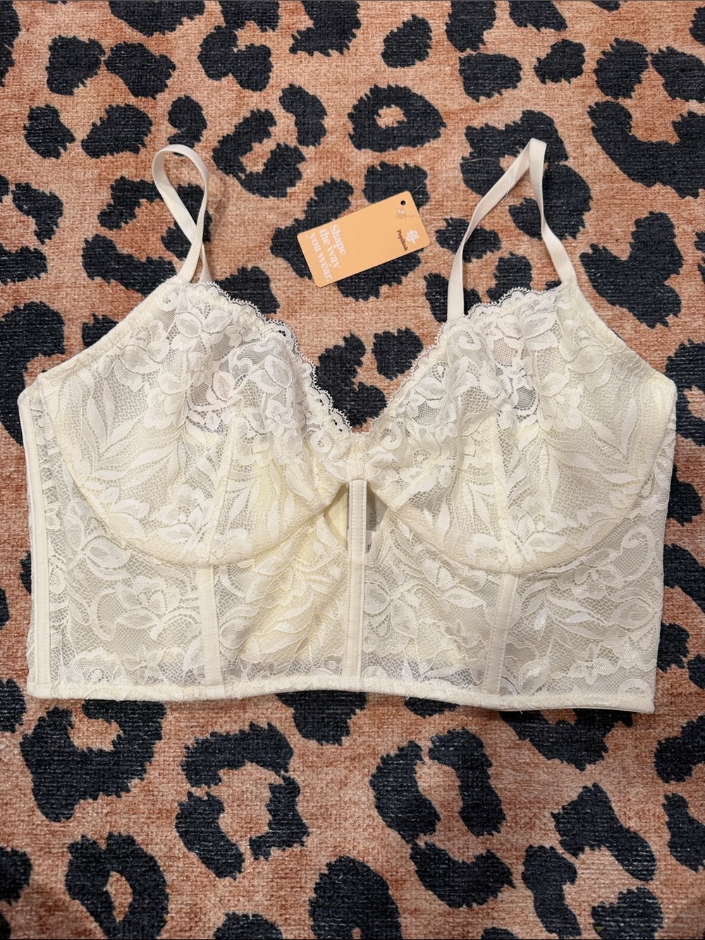 Cream Lace Longline Bralette with Supportive Underbust - Women's Intimates